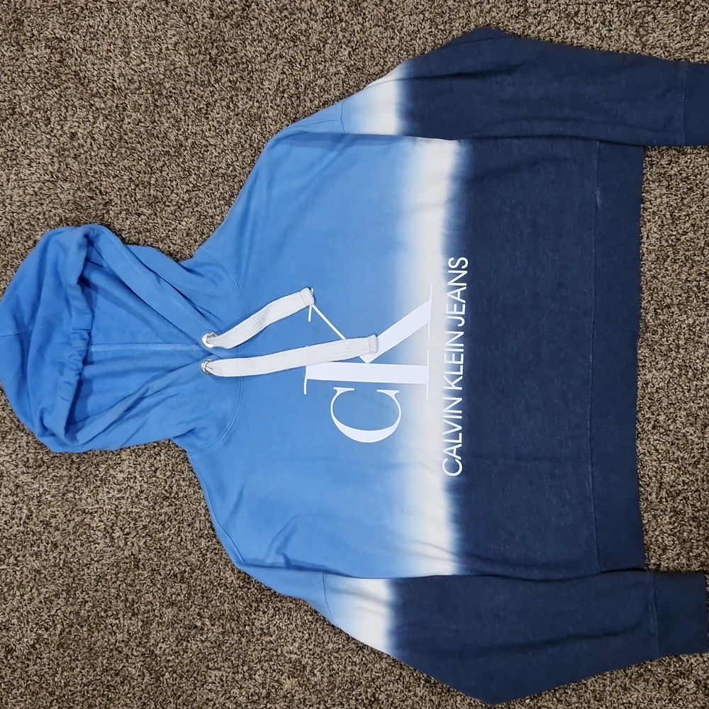 Cropped Calvin Klein blue and white sweatshirt size Medium